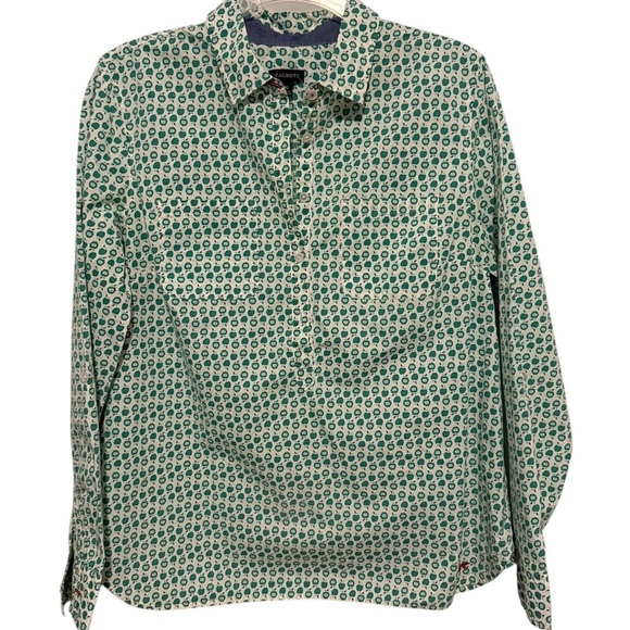 TALBOTS Green Apple Print Top 🍏 1/2 Button Pullover Size 10 - Picture 2 of 8